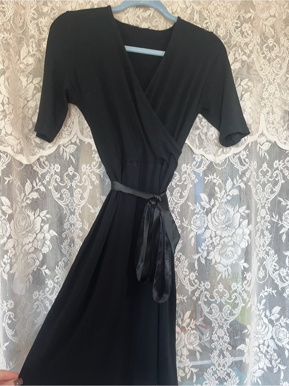 H&M Black Wrap Dress with Satin Waist Tie